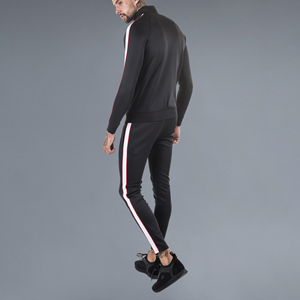 Men's Black Full Zip Tracksuit <b>Jacket</b> With <b>White</b> Red Stripes Stand Collar Sporty Breathable Polyester Autumn Wear - Product Image 3