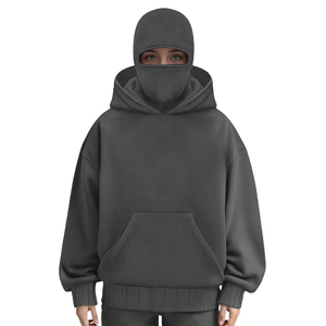 Sweat à capuche balaclava surdimensionné et épais, personnalisé OEM, avec impression par transfert thermique hivernale, fermeture éclair, double capuche et masque ninja style streetwear - Product Image 4