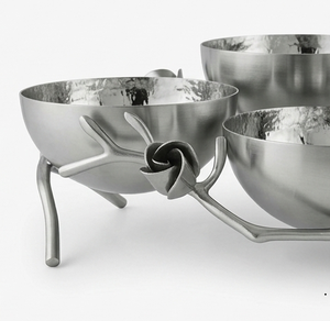 Support de service rond en métal plaqué argent à 3 compartiments avec poignée décorative - Product Image 2