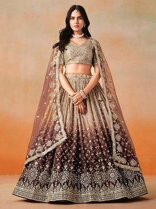 Elegant Beaded Organza <b>Lehenga</b> Set with V-Neck Crop Top and Floor-Length Skirt Candy Color Quick Dry for Bridesmaid Wear - Product Image 1
