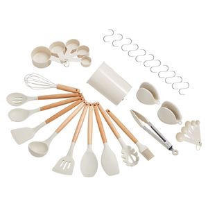 Set di 34 Utensili da Cucina in Silicone Resistenti al Calore fino a 220°C con Supporto in Legno, Cucchiai e Attrezzi per Cucinare - Product Image 1
