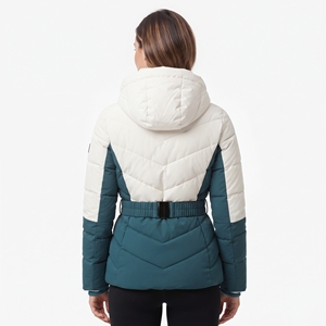 Women's Quilted Color Block Winter Jacket <b>Belted</b> Hooded Puffer Coat Warm Padded Outdoor Fashion Casual Outerwear New Winter Coat - Product Image 2