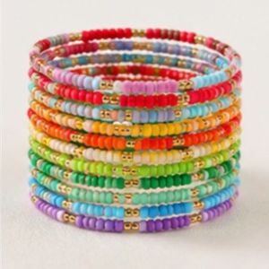 Colorful 14K Gold Plated Plastic <b>Beaded</b> Stackable Bracelets <b>Set</b> Handmade Stretch Friendship Bangles Geometric for Women Party - Product Image 1