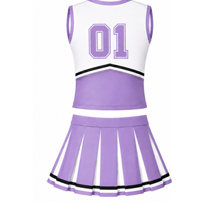 Ensemble d'uniforme de cheerleading violet lavande, haut sans manches à col en V, jupe plissée, tenue de sport pour équipe athlétique, performance de danse, entraînement - Product Image 2