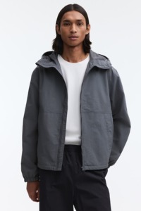 Men's Gray Hooded Puffer <b>Jacket</b> With Zipper Closure Casual Style Polyester Material Winter Wear - Product Image 6