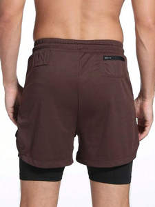 Pantalones cortos deportivos de doble capa diseñados para entrenamiento, correr y uso activo. - Product Image 2