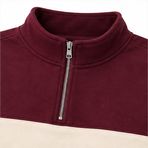 เสื้อสเวตเชิ้ตครอปทรงหลวมสำหรับผู้หญิง สีแดงเบอร์กันดีเข้ม คอตั้ง ซิปครึ่งตัว ผ้าคอตตอนหวีอย่างดี รุ่น WHZCROP-0005 ปรับแต่งได้ - Product Image 6