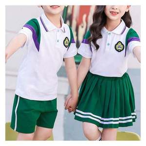Unisex Children Primary School Uniform Short Sleeve Shirt Navy Shorts DHL Brand Polyester/Cotton Oxford Fabric <b>White</b> Striped - Product Image 3