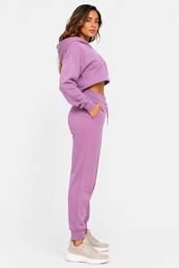 Conjunto Deportivo de Mujer, Sudadera Corta de Felpa de Algodón Grueso, Pantalones Jogger de Pierna Ancha, Corte Regular, 380g, Premium, Invierno, Color Sólido, Personalizable - Product Image 4