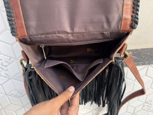 Bohemian Genuine Leather Crossbody Bag With Tassel Fringe Boot Stitch Women's Hand Bag All Seasons Daily Use - Product Image 6
