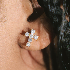 925 <b>Sterling</b> <b>Silver</b> Moissanite Cross <b>Stud</b> Earrings VVS D Color Diamond Cross Earrings for Women - Product Image 2