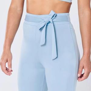 Women's High Waist Full Length Solid Color Knitted Sweatpants With Bow Drawstring Sporty Style Spring Wear - Product Image 3