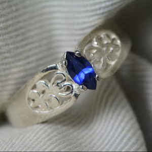 Certified Natural Blue Sapphire <b>Ring</b> Sterling <b>Silver</b> Marquise <b>Solitaire</b> September Birthstone Jewelry Gift For Her - Product Image 1