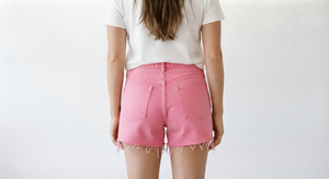 Shorts en jean rose respirant taille haute à ourlet brut extensible décontracté pour femme – Collection été - Product Image 4