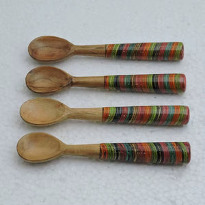 Ensemble de cuillères en bois hautement polies, manche imprimé rayé bohème, 100% bois naturel, couverts pour cadeaux - Product Image 1