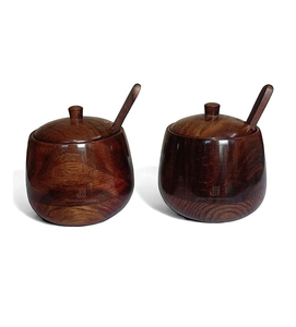 Wood Sugar <b>Pot</b> Condiment Set Minimalist Handmade Matte Finish Wooden Sugar <b>Tea</b> & Coffee Canister Storage Jar - Product Image 2