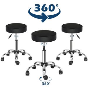 Semi PU Leather Nylon Wheel 300lbs Capacity <b>Round</b> <b>Stool</b> with Five Star Feet Technician <b>Stool</b> in Black RT for Salon Furniture - Product Image 3