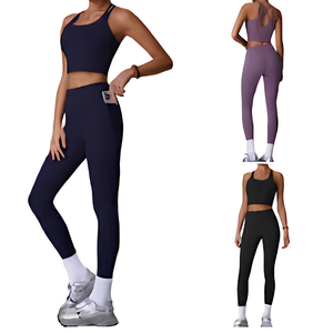 Conjunto Deportivo de 2 Piezas, Transpirable, de Spandex/Nylon, Diseño Sólido con Espalda Cruzada, para Yoga, Running y Fitness, para Hombres, Mujeres y Niños - Personalizable - Product Image 3