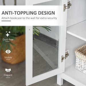 Libreria in Legno Massello con 3 Ripiani Aperti e Doppia Anta per Ufficio Domestico, Soggiorno, Esposizione - Bianco - Product Image 6