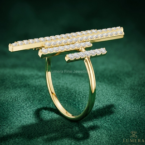 Luxury 9K 10K 14K 18K Yellow Gold IGI Certified Diamond Vertical Bar <b>Ring</b> for Women Geometric Pavé Diamond <b>Statement</b> <b>Ring</b> - Product Image 2