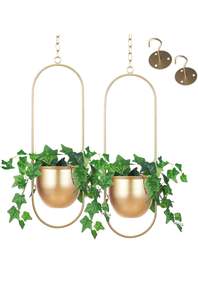Pot de fleurs suspendu en métal doré, pot de fleurs mural rond géométrique, support de plante de plafond d'intérieur, chaîne bohème, décoration de balcon, jardin, maison - Product Image 4