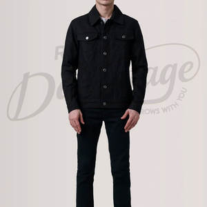 Veste en jean noire pour homme, style trucker, classique, boutonnée, en coton, avec deux poches poitrine et col chemise, coupe ajustée - Product Image 6