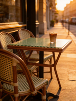 Juego de Mesa de Comedor para Exterior XY, de Madera Maciza Resistente, con Cubierta de Ratán Tejido y Patas Cruzadas, Estilo Bistro