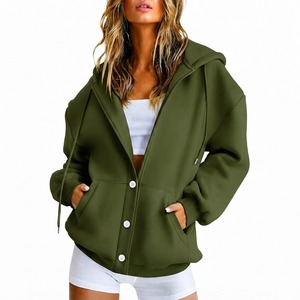 Cárdigan con capucha de punto para mujer, color sólido, manga larga, informal, con botones al frente, con bolsillos, longitud regular, para todas las estaciones - Product Image 1