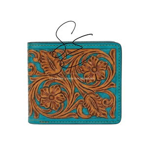 Turquoise Genuine Leather Bifold <b>Wallet</b> for Men Handmade <b>Card</b> <b>Holder</b> <b>Wallet</b> with Cash Bill Slots Western Style - Product Image 2