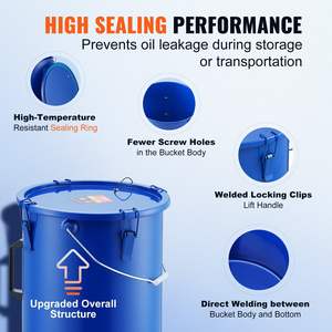 Seau à graisse pour friteuse commerciale, 6 gallons, bac de récupération d'huile, acier au carbone, revêtement antirouille, couvercle avec clips de verrouillage, sac filtrant pour friture à chaud - Product Image 4