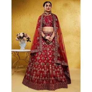 Ropa De Boda De Seda Bordada Roja Hermosa Lehenga Choli Con Dupatta - Product Image 6