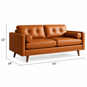 โซฟาหนังแท้ทรงสี่เหลี่ยมสไตล์โมเดิร์น รุ่น Mid พร้อมพนักพิงแบบ Tufted ขาไม้ สำหรับห้องนั่งเล่น - Product Image 2