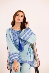 Salwar Kameez de Algodón Bordado Azul Claro para Mujer, Estilo Tradicional Holgado, Ropa Étnica para Fiestas, Estilo India Pakistán, para Todas las Temporadas - Product Image 3