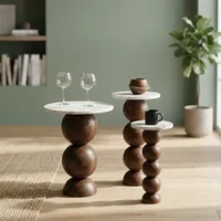 Ensemble de table basse moderne en bois avec plateau en marbre et piétement sphérique sculpté, fait main, facile à nettoyer, meubles de salon