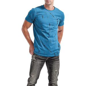 Men T <b>Shirt</b> Sky Blue Black Marble Vein Crack Pattern Short Sleeve Casual Crew Neck Summer Top - Product Image 3