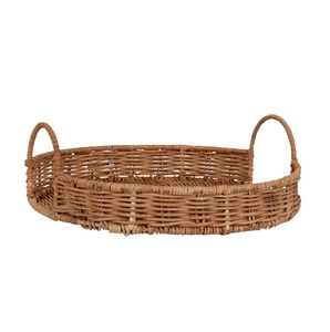 Trending <b>Round</b> Rattan Serving <b>Tray</b> with Handles - 100% Handmade Natural Wicker Decorative <b>Tray</b> for Coffee <b>Table</b> - Product Image 1