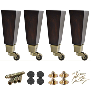 Wholesale Solid Wood Square Tapered Furniture <b>Legs</b> With Brass Caster Wheels Custom Wooden Sofa Feet <b>Replacement</b> Parts - Product Image 2