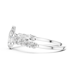 Sterling <b>Silver</b> Pear & Round Moissanite Multi-Stone Engagement <b>Ring</b> | <b>Statement</b> Wedding <b>Ring</b> for Women - Product Image 3