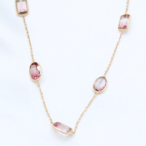 Best Selling Handmade 18K Solid Yellow Gold <b>Statement</b> Link <b>Necklace</b> Faceted Multi-Tourmaline Gemstone Trendy Women's Wedding - Product Image 2