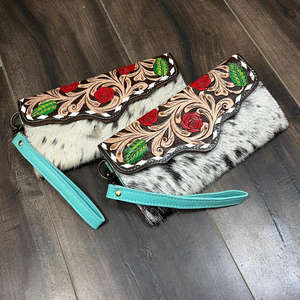 Cartera de Cuero Vacuno con Diseño Floral, Hecha a Mano, con Correa de Muñeca Extraíble, Perfecta para Uso Diario - Product Image 4