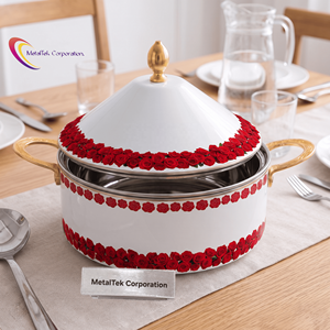 Plat de service isotherme de luxe en acier inoxydable, motif floral, avec poignées dorées, pour buffet et maintien au chaud - Product Image 3