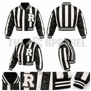 New Fashion <b>Ladies</b> Crop Varsity Jackets <b>Black</b> & White Striped Plus Size Stylish Wool Crop <b>Top</b> Jackets for Women - Product Image 5