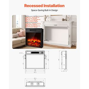 Caminetto Elettrico Moderno da Incasso a Parete da 18 Pollici con Vetro, 3 Livelli di Luminosità Regolabili, Timer 24h e Telecomando - Product Image 4