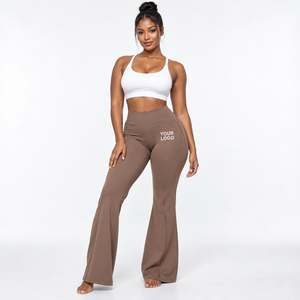 Seamless <b>Flared</b> <b>Leggings</b> High Waist Full Length Solid Color Yoga Pants Custom Logo Women Activewear Sportswear - Product Image 6