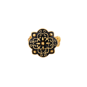 Women Gold Plated <b>Adjustable</b> Finger <b>Ring</b> with Black Enamel Floral Pattern Designer Jewelry Gift Wedding Wear - Product Image 2