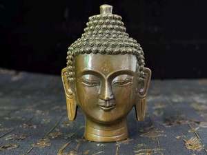 Estatua de Cabeza de Buda de Latón Antiguo, Artesanía Metálica Moderna Hecha a Mano, Decoración para el Hogar - Product Image 4