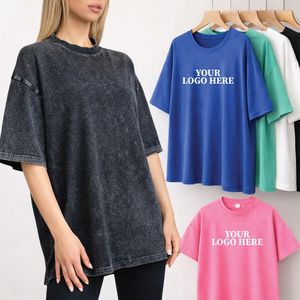 Camiseta Oversize Casual Personalizada al por Mayor para Mujer, de Algodón Transpirable, con Hombros Caídos, Tallas Grandes, Color Liso con Lavado Ácido - Product Image 1