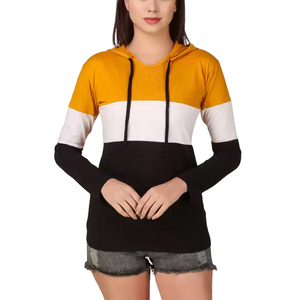 เสื้อฮู้ดบล็อกสีสำหรับผู้หญิง แขนยาว ผ้าฝ้ายถัก สไตล์ลำลอง เสื้อสเวตเตอร์มีฮู้ดสำหรับฤดูใบไม้ร่วง - Product Image 2