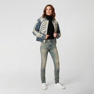 Chaqueta vaquera vintage de estilo urbano personalizada con estampado gráfico completo, con cremallera, informal, para un uso cómodo unisex. - Product Image 5