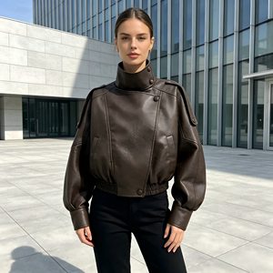 Chaqueta de Motocicleta para Mujer, Tejida en PU, Impermeable y Resistente al Viento, para Primavera/Otoño/Invierno, Estilo Blazer, Cierre de Cremallera, Color Sólido - Product Image 1